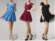 Ruffled style Solid color Scoop neck Lace short sleeves Slimming Burnt-out dress for Women