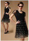 Ladylike style Scoop neck Embroidery lace short sleeves Slimming Burnt-out dress for women