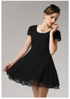 Ruffled style Solid color Scoop neck Lace short sleeves Slimming Burnt-out dress for Women