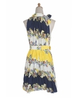 Summer Halterneck Floral Print Sleeveless Pleated Dresses With Belt For Women