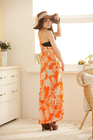 Bohemian Spaghetti Strap Splicing Color Leaf Print Maxi Beach Meryl Dress For Women