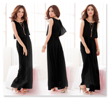 Fashionable Style Scoop Neck Sleeveless Solid Color Bohemian Chiffon Maxi Dress for women