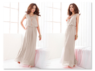 Fashionable Style Scoop Neck Sleeveless Solid Color Bohemian Chiffon Maxi Dress for women