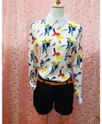 Fashionable Style Bird Print Long Sleeves Peter pan Collar Chiffon Blouses For Ladies