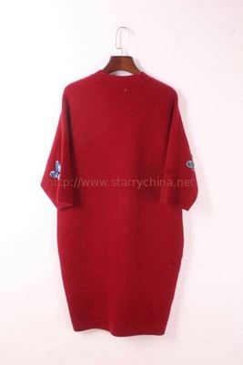 V neck short sleeve elegant mink cashmere coat