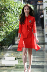 fashion turn down collar mid-length sleeves ladies dresses red color