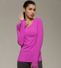 solid color round neck  long sleeve nylon sports fitness T-shirt for ladies