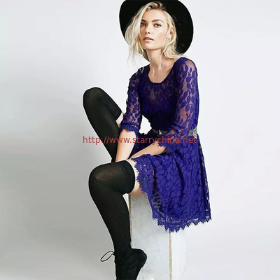 fashion round neck design long sleeve sexy lace women evening dress