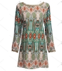Ethnic Style Round Collar Tribal Print Tassel Women polyester Dress
