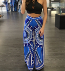 breathable loose cotton printed long blue trouser with elastic waist