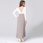 solid color joint lantern skirt new style chiffon long sleeve long dress with V backless