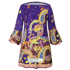strapless short printed women dress with pattern design in puff sleeve