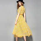 yellow hot sale women lace-up polyester lace dress